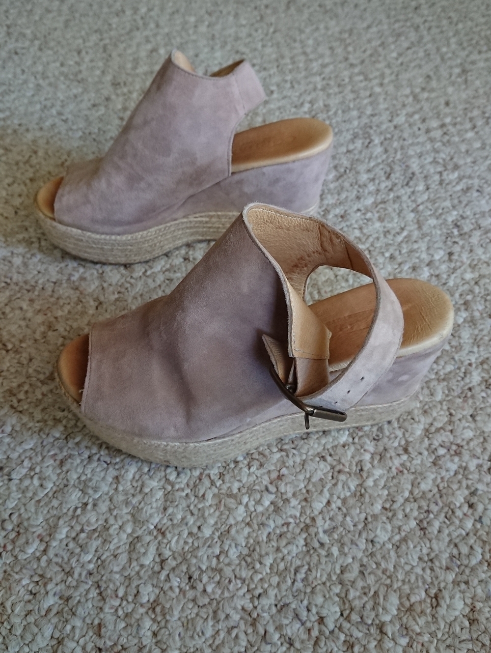 Cordani Taupe Open Toe Espadrille Suede Wedge Sandals size 6